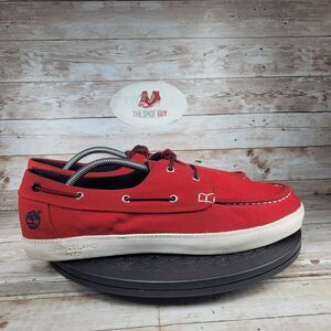 Timberland Union Wharf 2-Eye Canvas Boat Shoes Mens Size 11 Red Comfort Lace Up